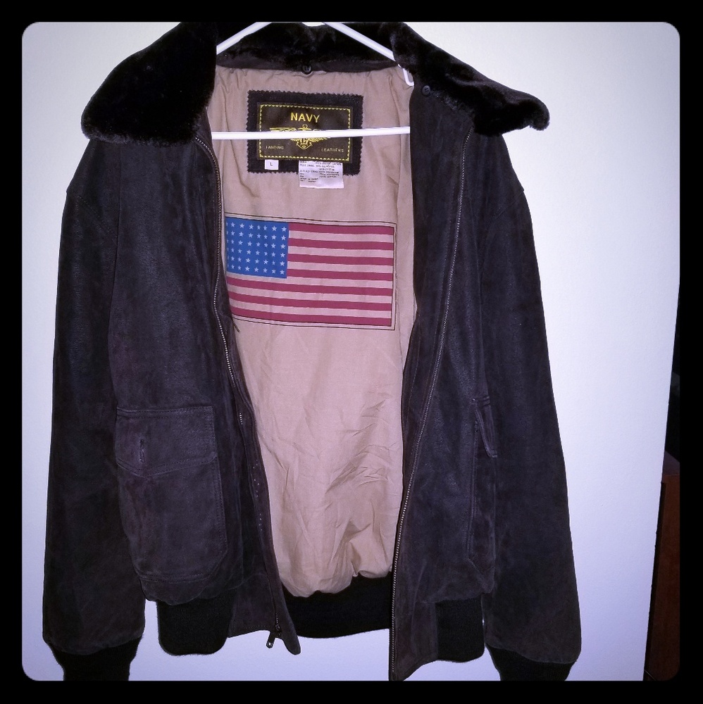 Navy landing leather jacket